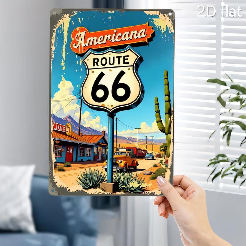 Жестяная табличка Americana Route Заправка Пейзаж пустыни Винтажная металлическая табличка Настенное искусство Ретро-постер для гаража Бара Мужской уголок