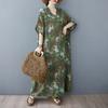 2025 Women Plus Size Summer Long Dress Dress Basic Vintage Floral Loose Casual Cotton Linen V-Neck