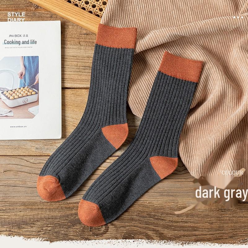 Women's Japanese College Style Contrast Color Long Tube Socks - All-Match Solid for Spring & Autumn