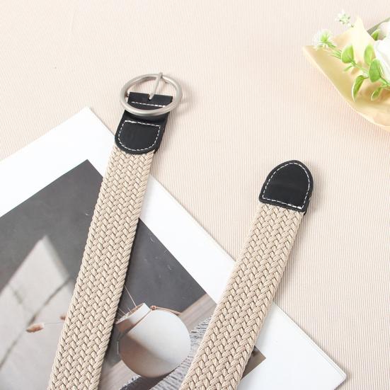 Women Canvas Jeans Belt No Punch-Free Design Wear-Resistant Braided Waistband Dress Shirt Tops Belt