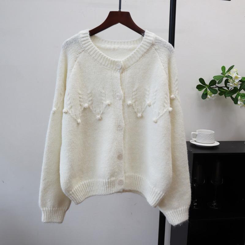 Осень и зима новый дизайн чувство тяжелой промышленности крючком вязаный кардиган свободный мягкий восковой свитер с круглым вырезом куртка женская
