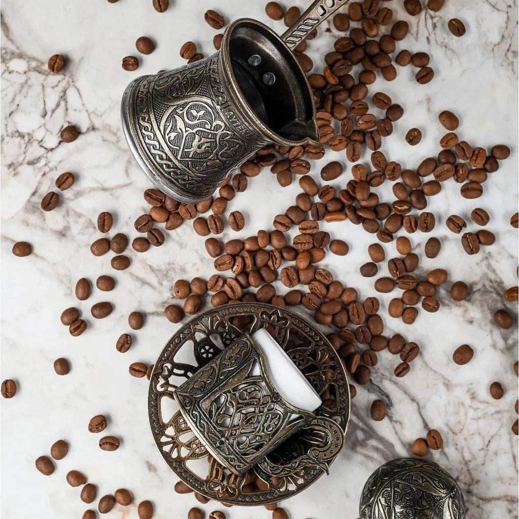 Медный кофейник в турецком стиле на 6 человек, декоративный дизайн кофейника, индукционная плита, совместимая с кофеваркой