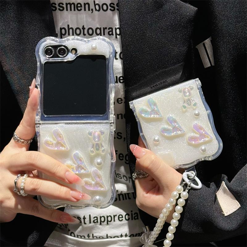 Для Samsung Galaxy Z Flip 3 4 5 Чехол 3D Любовное Сердце Медведь Браслет Волна Прозрачный Противоударный Чехол Для Samsung Z Flip5 ZFlip5
