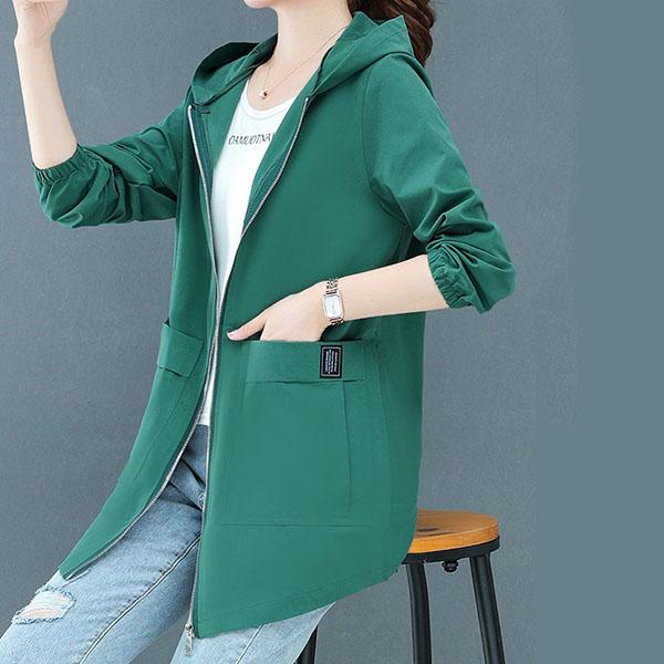 Женская осенняя повседневная ветровка средней длины большого размера, женская весенняя однотонная свободная куртка с длинными рукавами и капюшоном