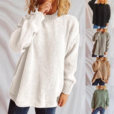Женский осенне-зимний свободный свитер-пуловер, модный свитер с длинными рукавами и круглым вырезом, с обратным кроем