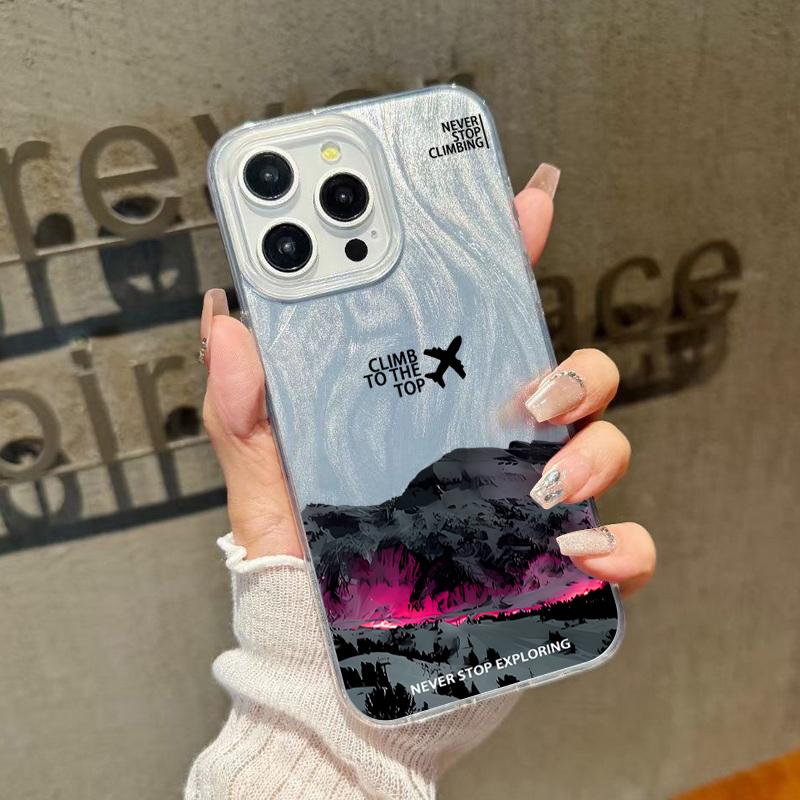 Airplane Pattern Sparking Glitter Phone Case For iPhone 16 Pro 15 Pro Max 14 13 12 11 TPU Clear Soft Edge Shockproof Hybrid Hard PC Bumper Cover