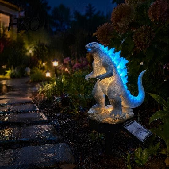 Courtyard Dragon Sculpture Solar Garden Light, Outdoor Sasquatch Statue Lamp, Fantasy Medieval Gothic Creature Sculpture, Pathway Light for Yard Lawn