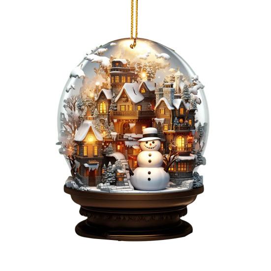 Рождественское украшение в виде снеговика, подвесное, 2D плоское, украшение в виде сферы со снежной сценой, праздничное украшение в виде снеговика