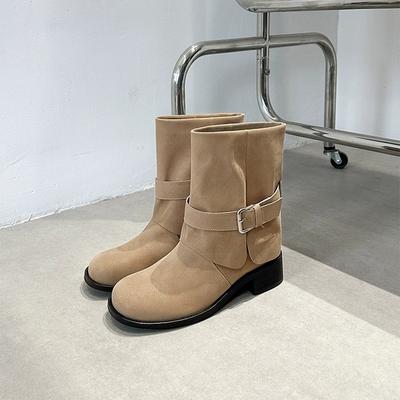 Версия из коровьей кожи, толстая подошва, толстый каблук, короткие ботинки, ботинки Мартин, женские, осенние новинки, с пряжкой-ремнем, западные ботинки-трубы, ботинки Синьцзян