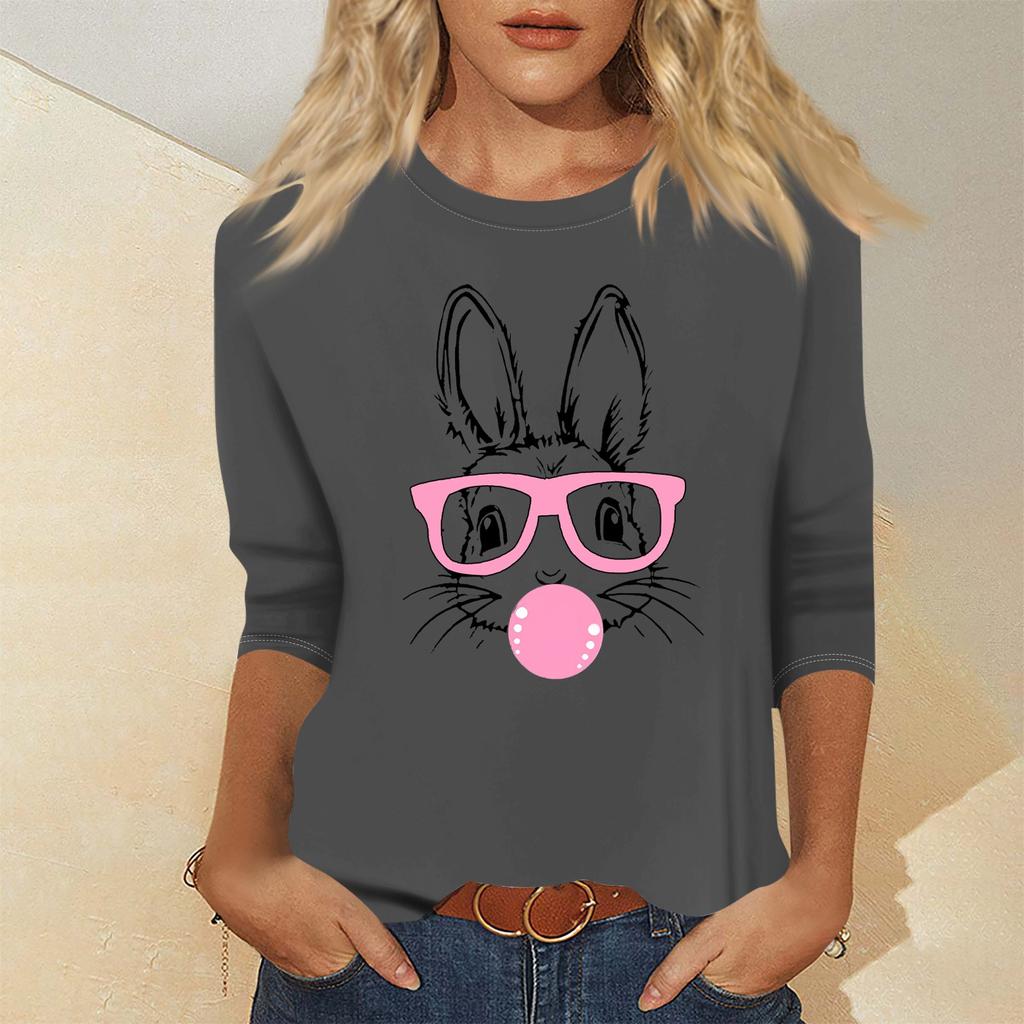 Women's Fashion Casual Seven Sleeve Valentine's Day Printed Pullover Top