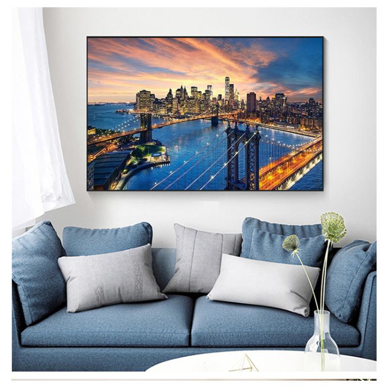 Нью-Йорк Бруклинский мост Манхэттен закат плакат настенная живопись на холсте скандинавские скандинавские украшения дома принты