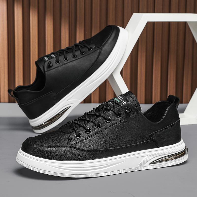 Модные мужские туфли для отдыха на природе, черные кожаные повседневные туфли на плоской подошве, скейтборд, мужские кроссовки для отдыха на улице
