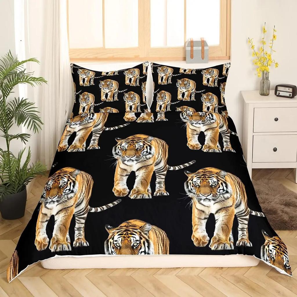 Комплект постельного белья Тигр Кинг Квин Одеяло с дикими животными Постельное белье Дикая природа Пододеяльник Современное искусство Покрывало для мальчиков Девочек Декор спальни