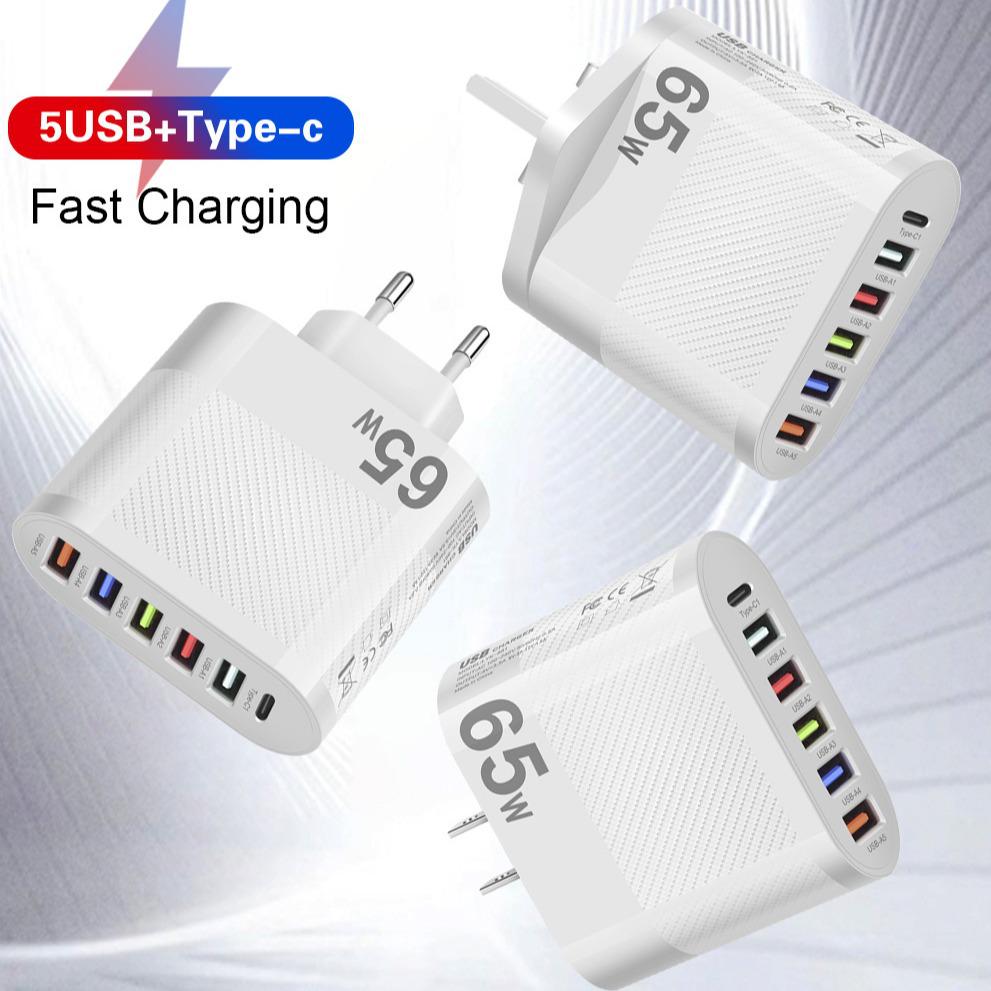 65-ваттное портативное зарядное устройство на 5 портов USB Type-C с вилками EU, US, UK и Кореи