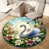 Swan Lotus Flowers Round Rug Nonslip Area Rug Office Chair Mat Carpet Perfect For Bedroom Living Room Office Easy Clean Aesthetic Home Decor
