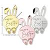 6pcs Cartoon Rabbit Cake Toppers Happy Easter Acrylic Bunny Pattern Tags Mirror Finish Easter Bunny Ornament Gift Tags