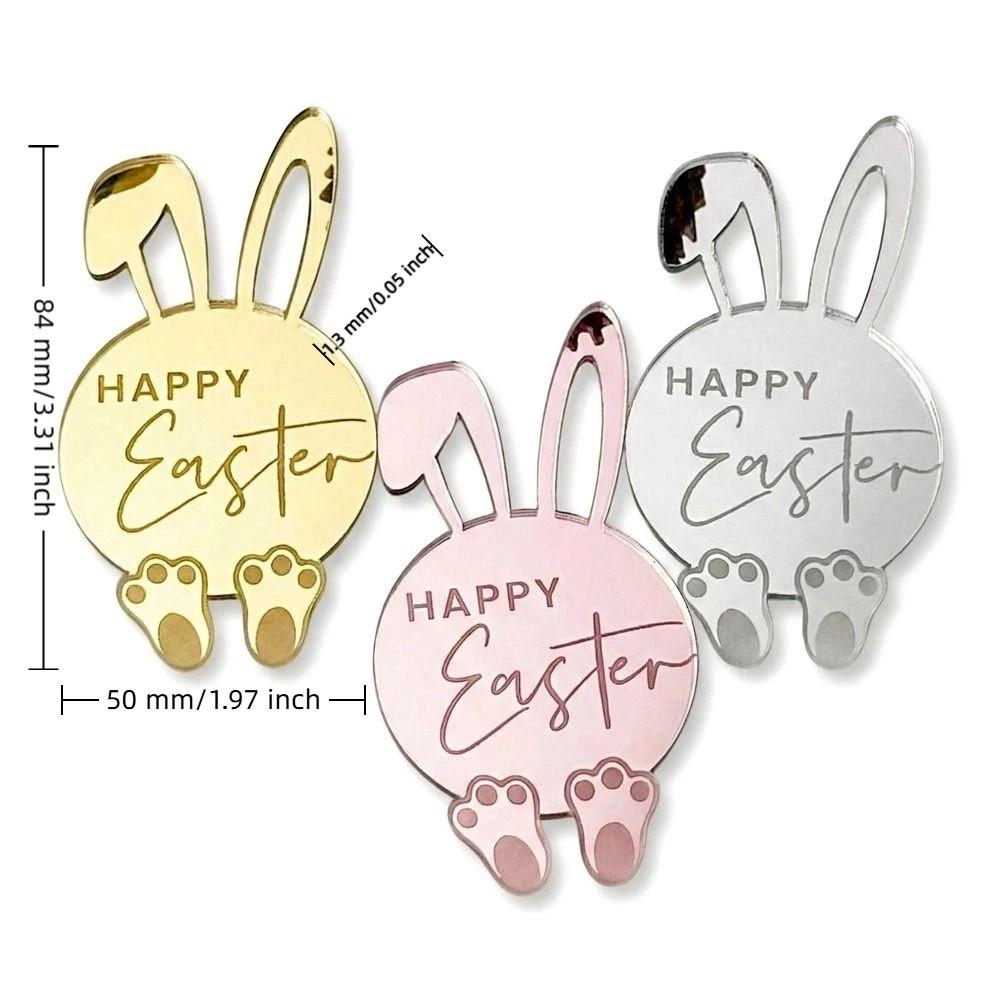 6pcs Cartoon Rabbit Cake Toppers Happy Easter Acrylic Bunny Pattern Tags Mirror Finish Easter Bunny Ornament Gift Tags
