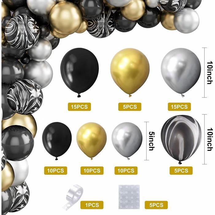 Balloon Garland - Arch Kit - Black Gold Silver - 70 Balloons - Safety Latex - Birthday