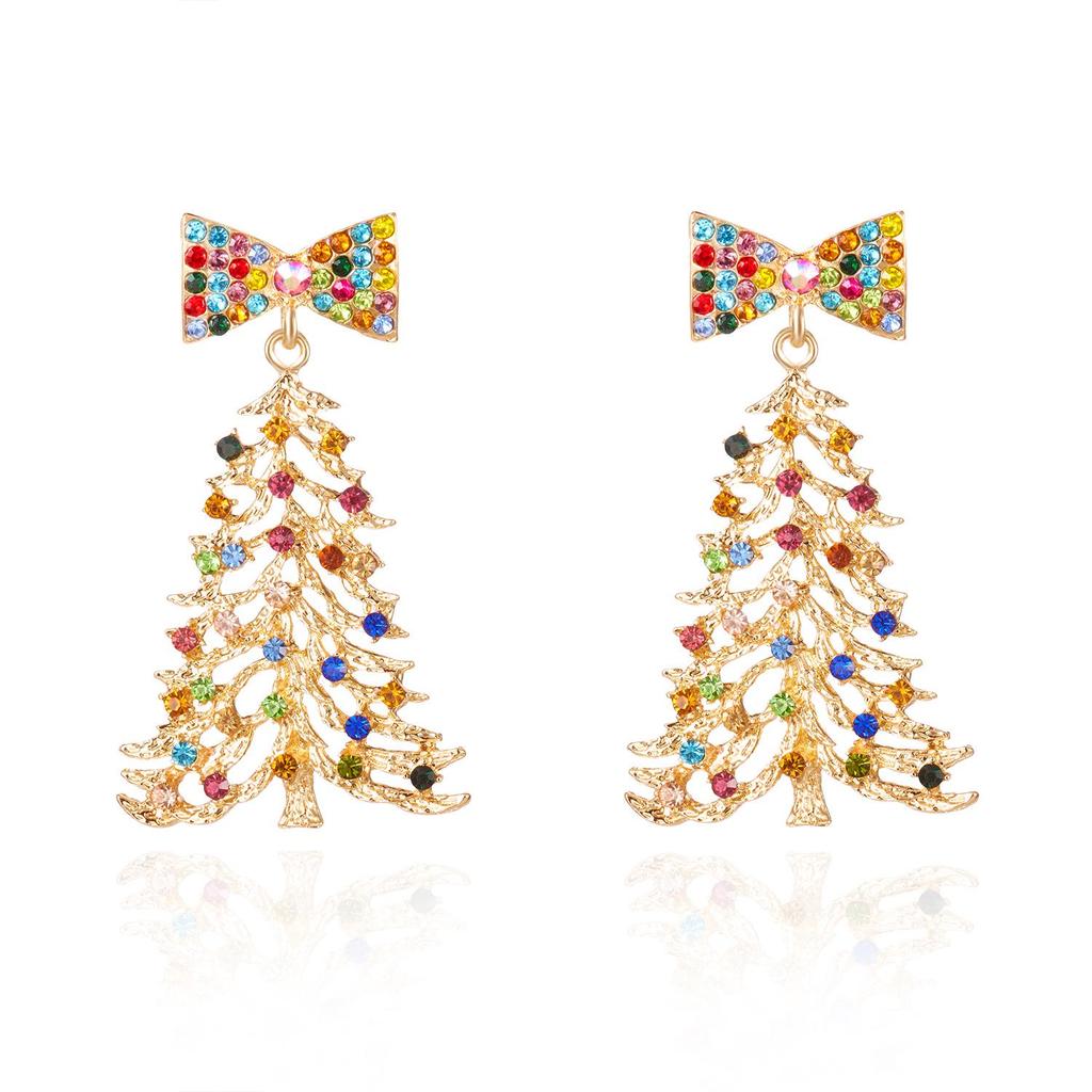 Colorful Rhinestone Christmas Tree Earrings: Unique, Luxurious, and Exaggerated Festive Style