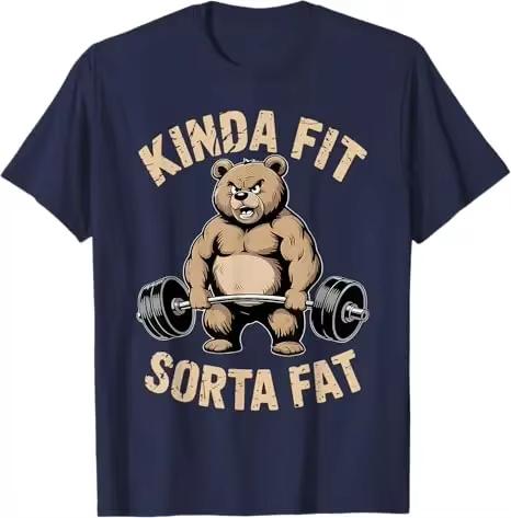 Kinda Fit Sorta Fat Funny Raccoon Weightlifter Workout Gym Graphic Tee Cotton Unisexs Unisexs Tshirt Summer Streetwear