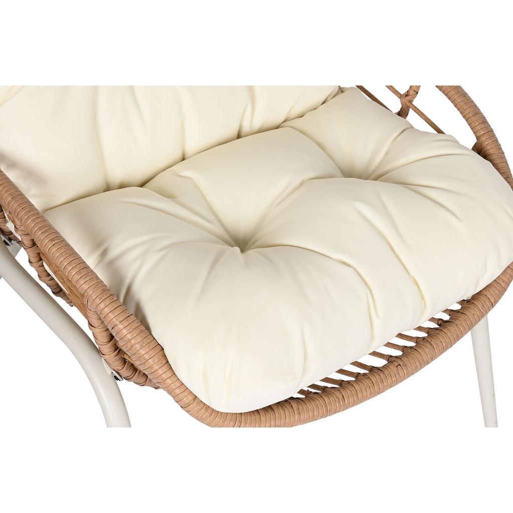 Table Set with 2 Seats Home ESPRIT White Beige Gray Metal Glass Synthetic Rattan 55 X 55 X 47 Cm