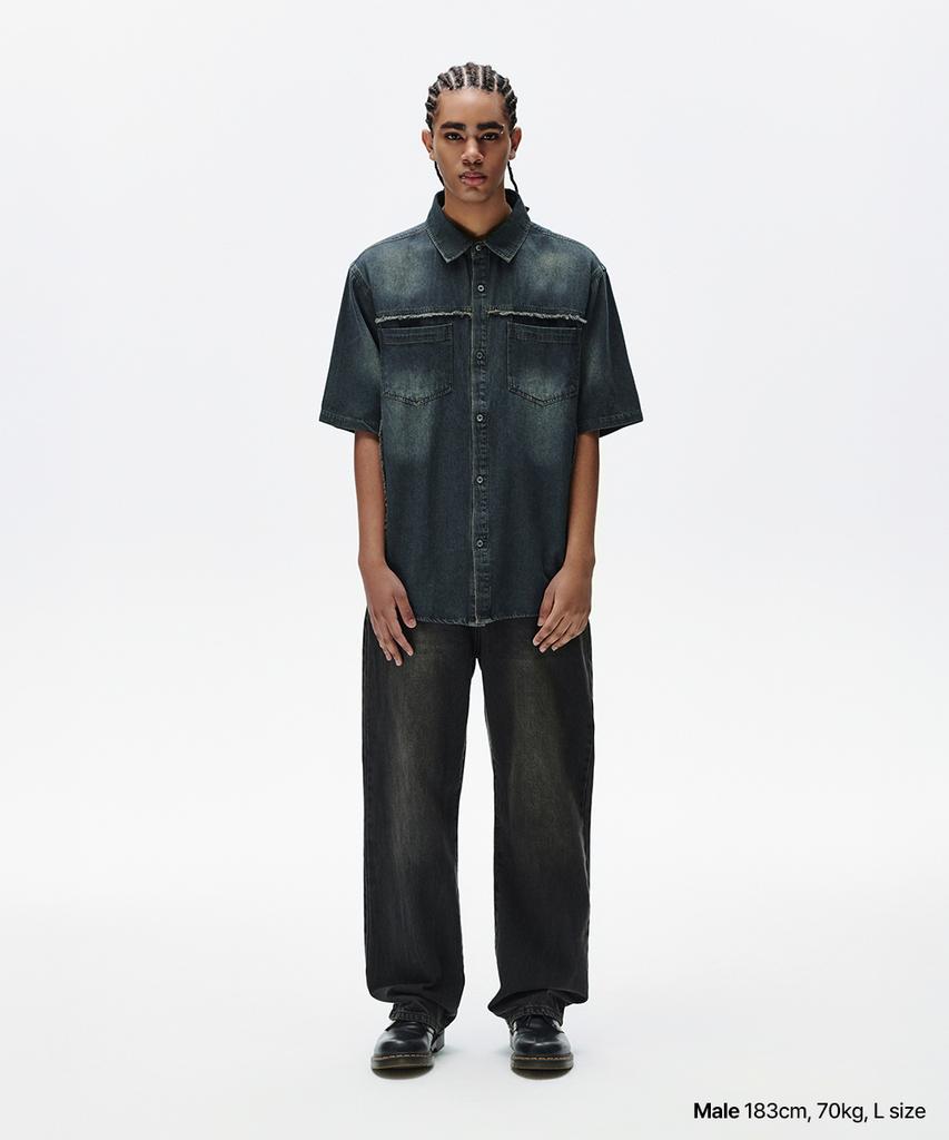 MAHAGRID Denim Half Shirt Blue(Mg2Fmmw345A)