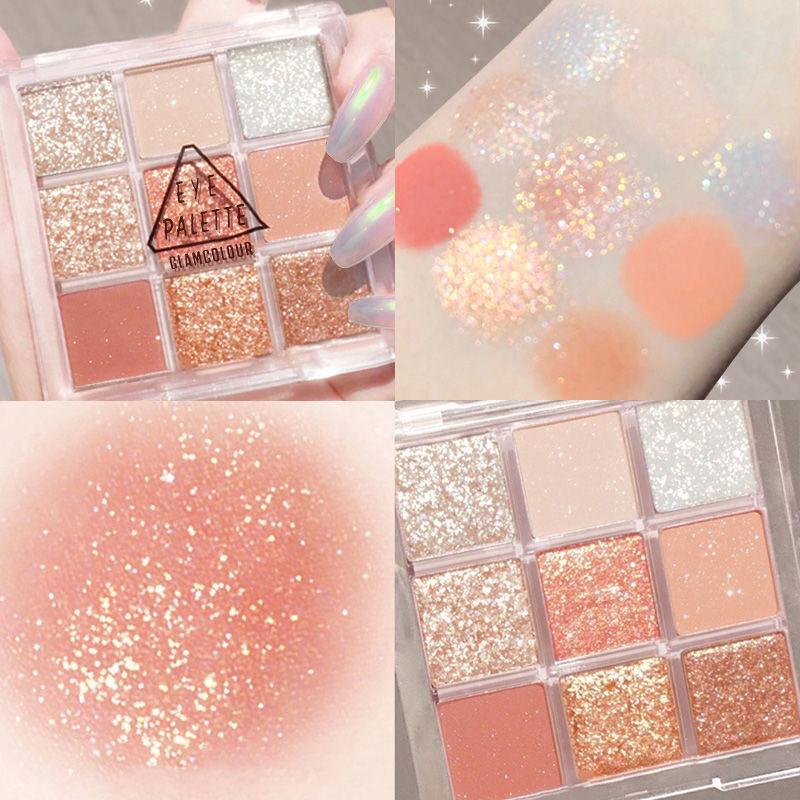 9 Colors Warm Toned Eyeshadow Palette Pink Palette Matte Glitter Eyeshadow Palette Smoky Eye Shadow Eye Pigments Palette