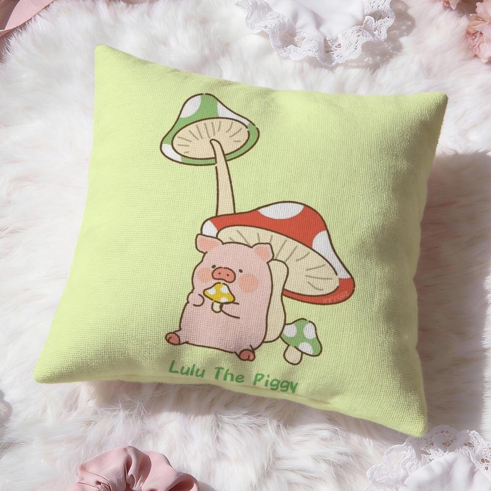 Cartoon L-Lulu Pig Pink Cushion Cover Premium Comfort Reversible Pillow Cove -Two in One Design for Any Room & Car Interior