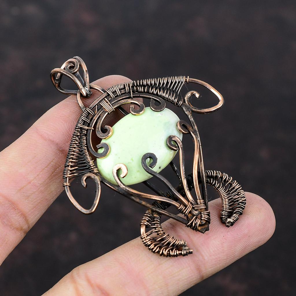 Подвеска из лимонного хризопраза, обернутая медной проволокой, подвеска в виде черепахи, ювелирное изделие ручной работы, подвеска из драгоценного камня, обернутая медной проволокой, ювелирное изделие для подарка