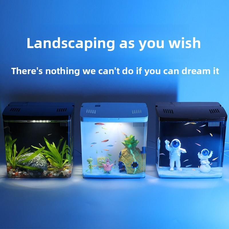 Mini Self-Circulating Betta Fish Tank, Back Filter No Water Change Eco Aquarium, for Desktop, Betta & Goldfish