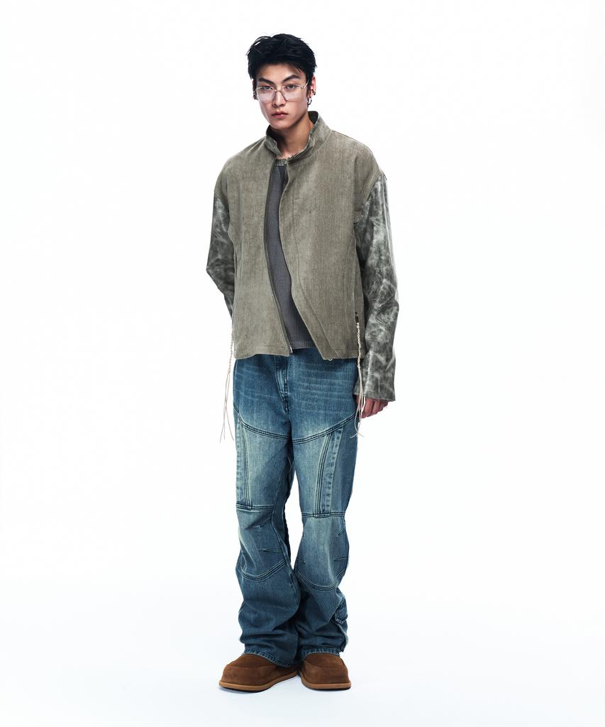 RSSC Leather Mix Curved Jacket - Khaki