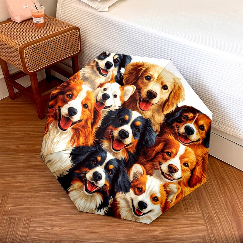 1 шт. Автоматический складной зонт - Узор "Коллаж из собак", Портативная и складная конструкция с 8 спицами, Рождественские и Подарок на День Рождения