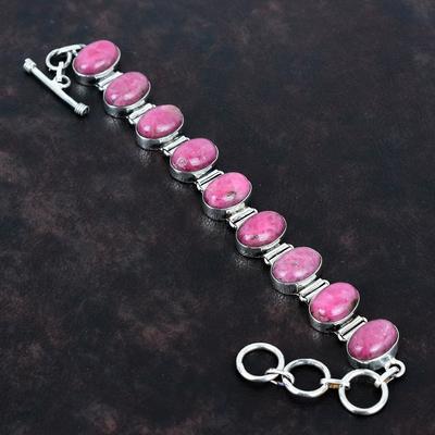 Браслет из драгоценного камня родонит, ручная работа, уникальный дизайн, ювелирное изделие, браслет из стерлингового серебра 925 пробы, регулируемый браслет-цепочка, подарки для нее, ювелирные изделия в стиле бохо