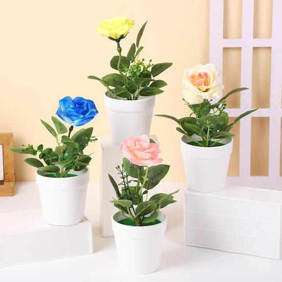 Искусственная Роза в Горшке Настольная Искусственная Роза Бонсай Многоразовая Искусственная Роза в Цветочном Горшке для Домашнего Офисного Декора Реквизит для Фотографии