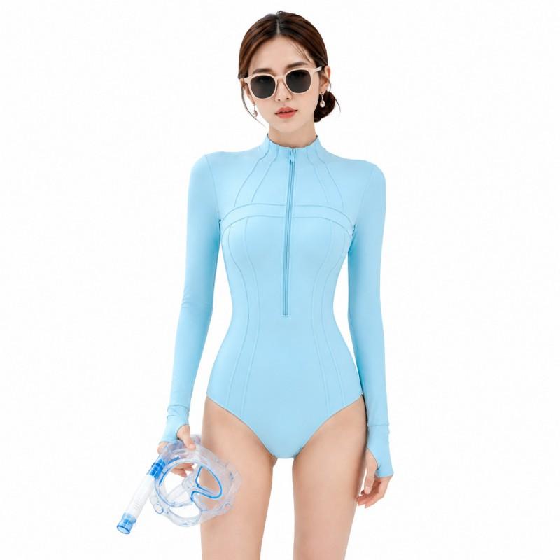 Womens UV Protection Full Coverage Diving Suit With Half Zipper Conservative Cut Swimwear Snorkeling Water Sports