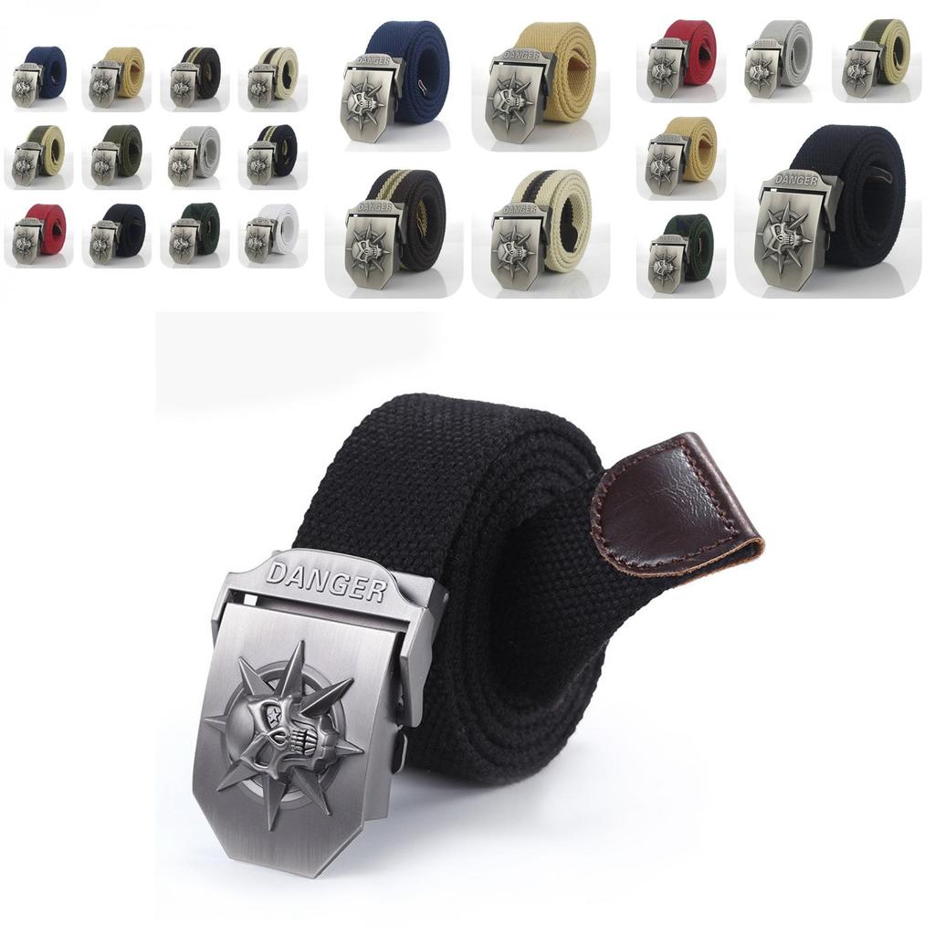 Premium Canvas Belt With Skull Buckle For Men And Women Adjustable 120cm