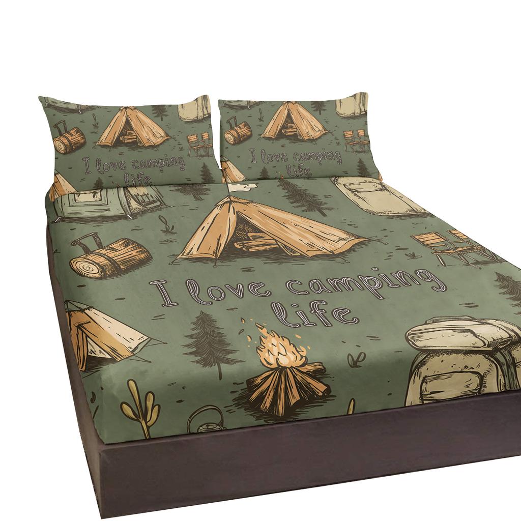 Трехсекционный комплект постельного белья с узором в виде белого флаг-шатра, включающий две наволочки, подходит для спальни (Винтаж, Образ жизни)