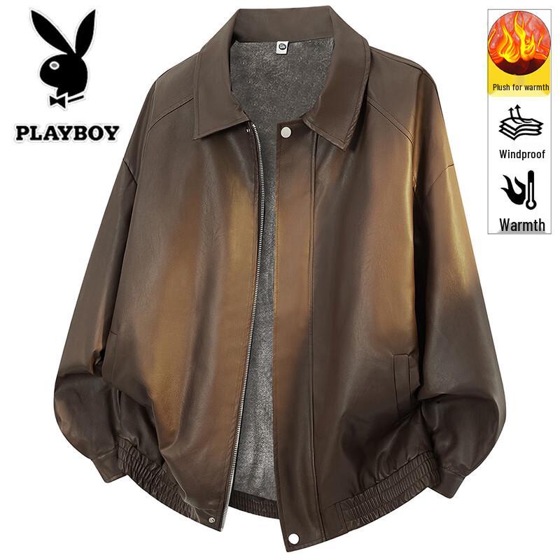 PLAYBOY Мужская американская ретро кожаная куртка на плюшевой подкладке
