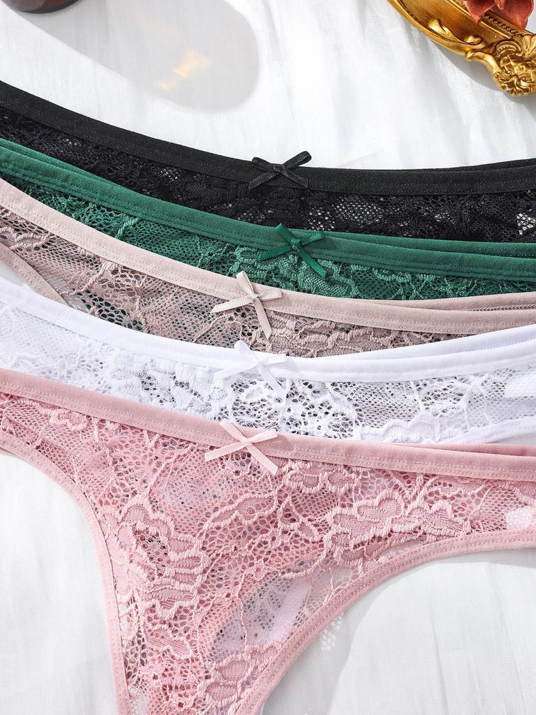 5Pcs/Set Women Thongs Sexy Lace Panties Low Waist Underwear Girls Briefs G-String Breathable Ladies Panty Floral Female Lingerie