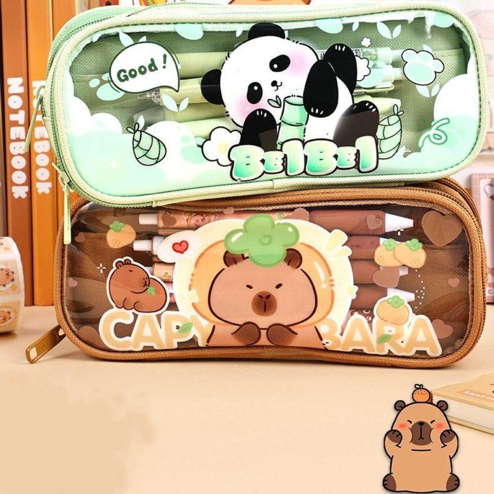 Cute Panda Pencil Box Large Capacity Girls Stationery Pen Bag Capybara Pencil Case Students
