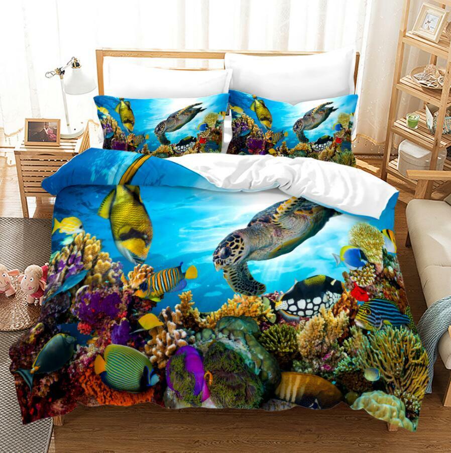 Underwater World Turtle Mermaid Ocean Summer Doona Cover Bedding Kid Quilt Cover