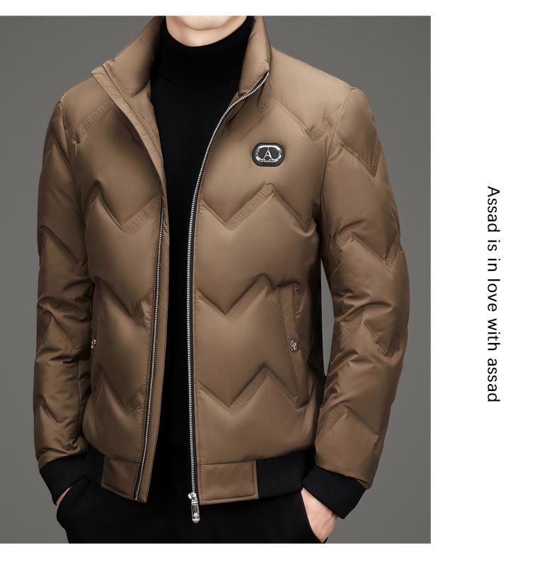 Мужская зимняя пуховая куртка с воротником-стойкой - Модная, универсальная, повседневная короткая верхняя одежда на белом утином пуху в стиле папы