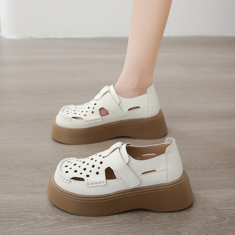 Винтажные сандалии Baotou, женская верхняя одежда, летние полые туфли Lefou, женские туфли с толстой подошвой, дышащие, с отверстиями, модные женские дышащие туфли