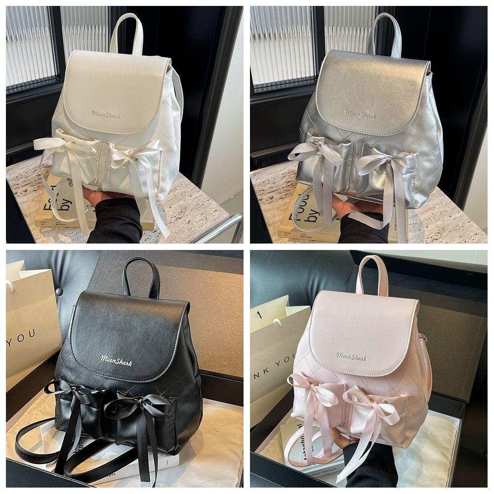 Рюкзак с бантом в корейском стиле, двойной бант Y2k, школьный рюкзак, нейлоновый рюкзак на шнурке, для улицы