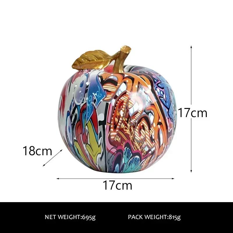 Graffiti Apple Figurines Modern Decor Living Room Decoration Resin Art Crafts Colorful Fruit Statues for Cabinet Door Entrance