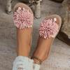 Women's Floral Tassel Slide Sandals Open Toe Flat Heel Fabric Upper  Summer Beach Travel Shoes with Ankle Strap Elegant Round Toe Strappy Sandals