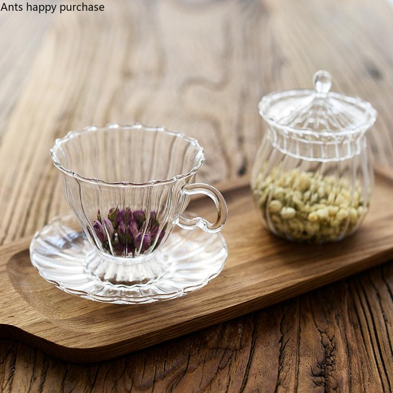 High Temperature Resistance Glass Saucer Flower Tea Mug Living Room Transparent Afternoon Tea Cup with Cup and Saucer Teaware