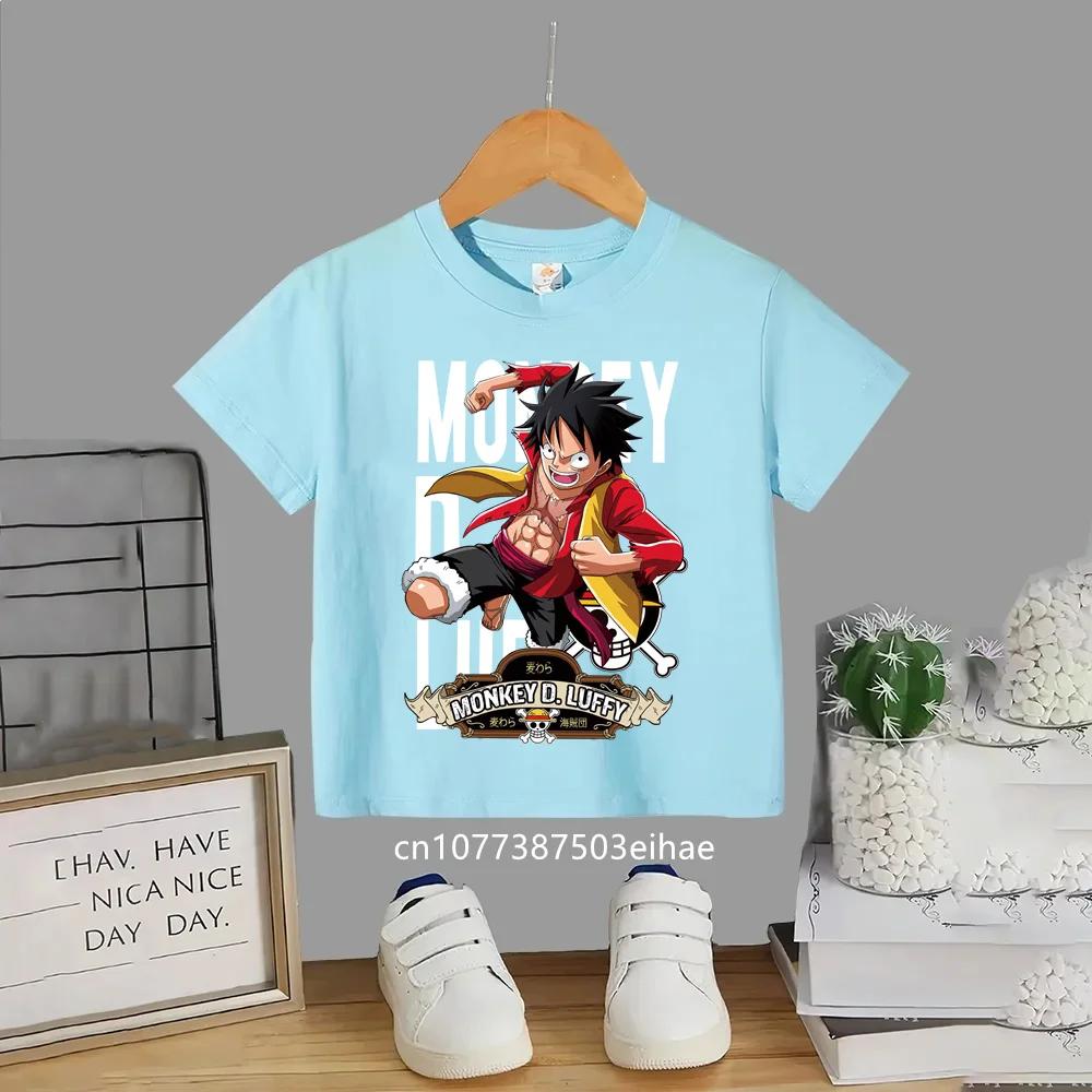 Japanese Anime One Piece  Luffys Classic Childrens Shortsleeved Breathable Sports Casual Summer Fashion and Leisure Top