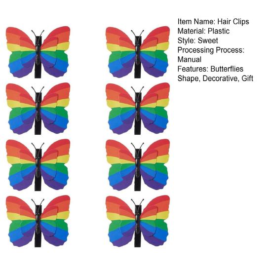 8 шт. Женские заколки для волос Радужный декор бабочки Заколки для волос Дизайн 3D-крыльев Идеальный размер Женские заколки для волос Аксессуары для волос