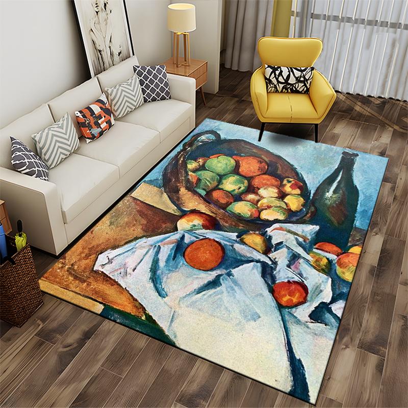 Still Life of Fruits with Bottle Design Rug Non-slip rug suitable for living room and bedroom sofas